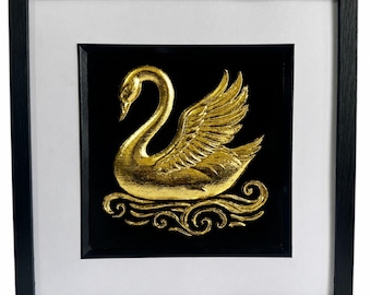 Swan 3D Wall Art Framed Gold or Silver Leaf Luxury Home Decor Gift