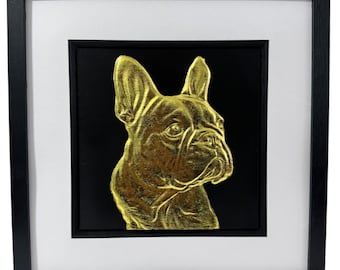 French Bulldog 3D Wall Art Gold or Silver Leaf Framed