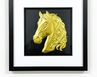 Horse Head Gold Leaf Wall Art Luxury Framed Animal Decor