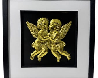 Cherub Angel Christian Wall Art 3D in Gold or Silver Leaf Framed Spiritual Gift