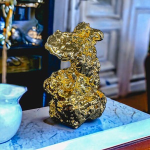 Sculpture en pépite d'or, cadeau pour la maison, sculpture en métal, ornement de bureau en or image 6