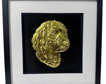 Cavapoo Hund 3D Wand Kunst Blattgold gerahmt Geschenk