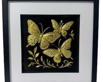 Butterfly Trio Framed 3D Wall Art Gold or Silver Leaf