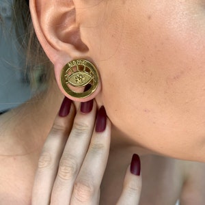 A Pair Of, Evil Eye Tunnel, Personalised Ear tunnel, Ear Gauge, Custom Plugs, Evil Eye Jewelry