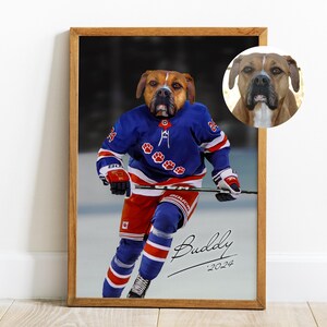 Custom Pet Portrait, Hockey Lover Gift, Hockey Pet, Sports Pet Portrait, Funny Hockey Gift, Custom Pet Hockey, Sports Lover Gift, New York image 6