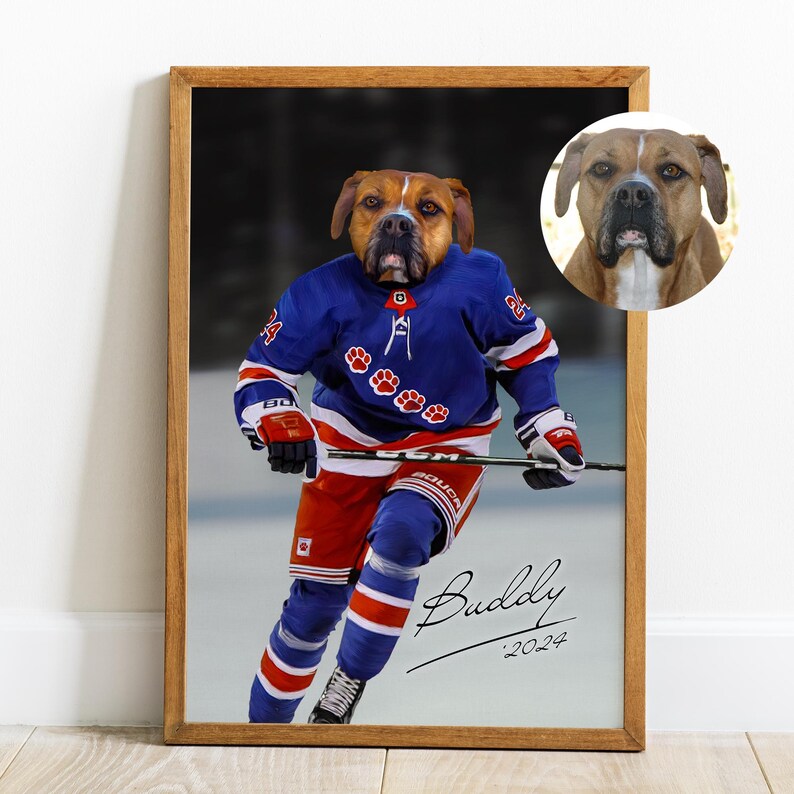 Custom Pet Portrait, Hockey Lover Gift, Hockey Pet, Sports Pet Portrait, Funny Hockey Gift, Custom Pet Hockey, Sports Lover Gift, New York image 6