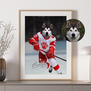 Portrait d'animal de compagnie personnalisé, cadeau pour amateur de hockey, animal de compagnie de hockey, portrait d'animal de compagnie de sport, cadeau hockey amusant, hockey pour animaux de compagnie personnalisé, cadeau pour amateur de sport, Detroit image 3