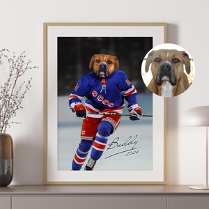 Custom Pet Portrait, Hockey Lover Gift, Hockey Pet, Sports Pet Portrait, Funny Hockey Gift, Custom Pet Hockey, Sports Lover Gift, New York image 3