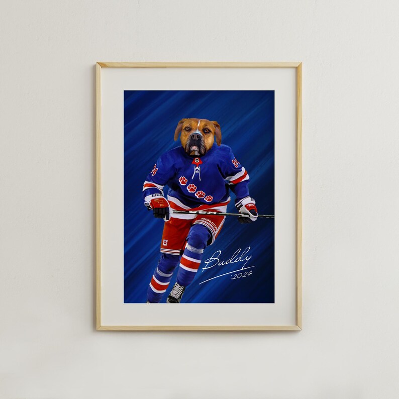 Custom Pet Portrait, Hockey Lover Gift, Hockey Pet, Sports Pet Portrait, Funny Hockey Gift, Custom Pet Hockey, Sports Lover Gift, New York image 5