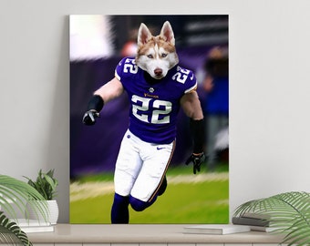 Retrato de mascota personalizado, regalo para amantes del fútbol de Minnesota, mascota de fútbol americano, retrato de mascota deportiva, regalo para amantes de los deportes, retrato de perro personalizado