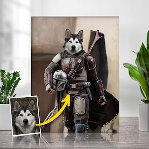 Custom Dog Portrait | Dog Art | Boba Fett | Funny Pet Lover Gift | Star Wars | Pet Art | Cat Portrait | Pet Portrait Jedi | Best Gift Idea