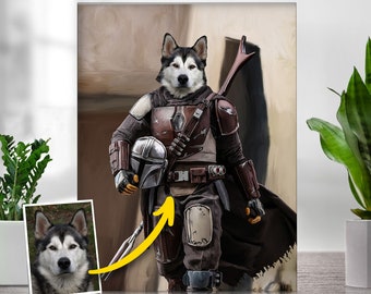 Custom Dog Portrait | Dog Art | Boba Fett | Funny Pet Lover Gift | Star Wars | Pet Art | Cat Portrait | Pet Portrait Jedi | Best Gift Idea