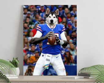 Retrato de mascota personalizado, regalo para amantes del fútbol de Nueva York, mascota de fútbol americano, retrato de mascota deportiva, regalo para amantes de los deportes, retrato de perro personalizado