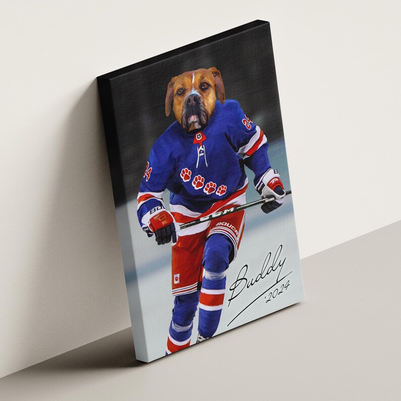 Custom Pet Portrait, Hockey Lover Gift, Hockey Pet, Sports Pet Portrait, Funny Hockey Gift, Custom Pet Hockey, Sports Lover Gift, New York image 4