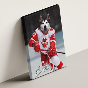 Portrait d'animal de compagnie personnalisé, cadeau pour amateur de hockey, animal de compagnie de hockey, portrait d'animal de compagnie de sport, cadeau hockey amusant, hockey pour animaux de compagnie personnalisé, cadeau pour amateur de sport, Detroit image 4
