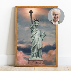 Retrato da Estátua da Liberdade, Decoração de Parede, Retrato Humano Personalizado, Download Digital | Presente de Aniversário para Ela, Estátua da Liberdade, Nova York