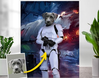 Pet Portrait | Pet Art | Star Wars | Custom Dog | Stormtrooper | Cartoon Portrait | Anniversary Gift | Funny Pet Lover Gift | Pet Painting