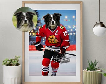 Custom Pet Portrait, Hockey Lover Gift, Hockey Pet, Sports Pet Portrait, Funny Hockey Gift, Custom Pet, Sports Lover Gift, Chicago Hockey