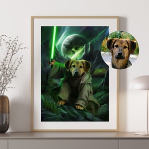 Pet Portrait Yoda, Yoda Art Funny Pet Lover Gift, Star Wars, Custom Dog Portrait, Movie Pet Portrait Jedi Personalised Pet Portrait