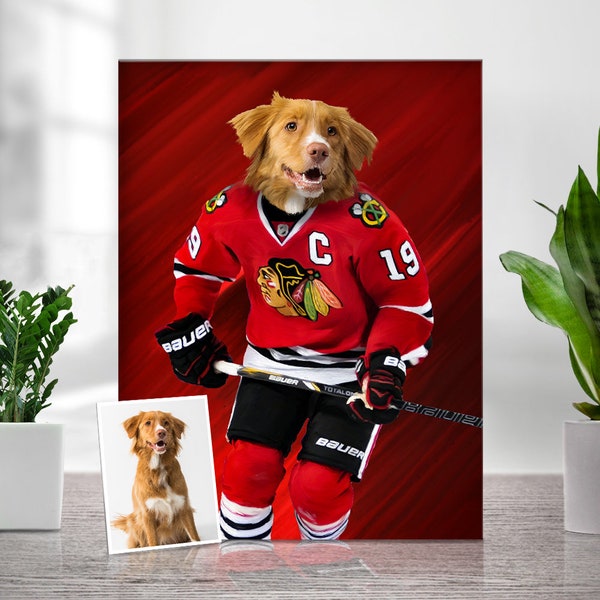 Custom Pet Portrait, Hockey Lover Gift, Hockey Pet, Sports Pet Portrait, Funny Hockey Gift, Custom Pet Hockey, Sports Lover Gift, Hockey Fan