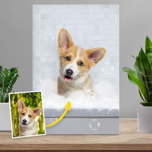Bathroom Art | Custom Dog Portrait | Pet In Toilet Print | Dog In Bathtub Print | Personalized Cat Dog Gift | Portrait From Photo