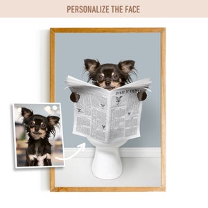 Bathroom Art | Pet Drawing | Pet In Spa | Personalized Gifts | Dog On Toilet Print | Pet Portrait Canvas | Bathroom Portraits