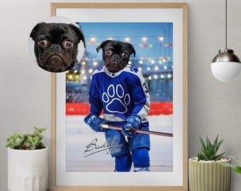 Custom Pet Portrait, Hockey Lover Gift, Hockey Pet, Sports Pet Portrait, Funny Hockey Gift, Custom Pet Hockey, Sports Gift, Toronto Fan
