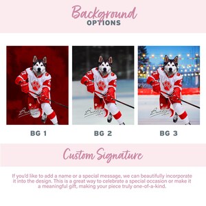 Portrait d'animal de compagnie personnalisé, cadeau pour amateur de hockey, animal de compagnie de hockey, portrait d'animal de compagnie de sport, cadeau hockey amusant, hockey pour animaux de compagnie personnalisé, cadeau pour amateur de sport, Detroit image 2