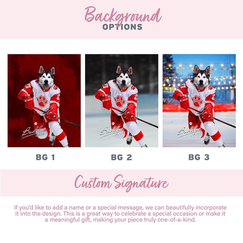 Portrait d'animal de compagnie personnalisé, cadeau pour amateur de hockey, animal de compagnie de hockey, portrait d'animal de compagnie de sport, cadeau hockey amusant, hockey pour animaux de compagnie personnalisé, cadeau pour amateur de sport, Detroit image 2