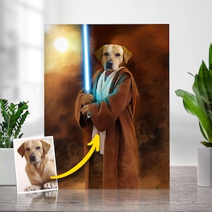 Star Wars | Royal Pet Portrait | Regal Dog Portrait | Baby Yoda Art | Custom Dog Portraits | Two Pets Portrait | Pet Art | Obi Wan