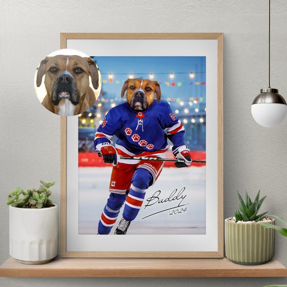 Custom Pet Portrait, Hockey Lover Gift, Hockey Pet, Sports Pet Portrait, Funny Hockey Gift, Custom Pet Hockey, Sports Lover Gift, New York