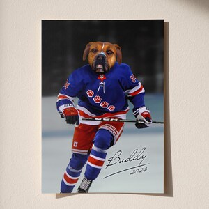 Custom Pet Portrait, Hockey Lover Gift, Hockey Pet, Sports Pet Portrait, Funny Hockey Gift, Custom Pet Hockey, Sports Lover Gift, New York image 7
