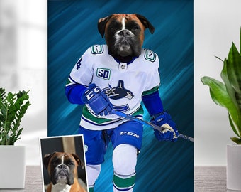 Custom Pet Portrait, Hockey Lover Gift, Hockey Pet, Sports Pet Portrait, Funny Hockey Gift, Custom Pet Hockey, Sports Lover Gift, Hockey Fan