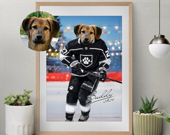Custom Pet Portrait, Hockey Lover Gift, Hockey Pet, Sports Pet Portrait, Funny Hockey Gift, Custom Pet Hockey, Sports Lover Gift, LA Kings