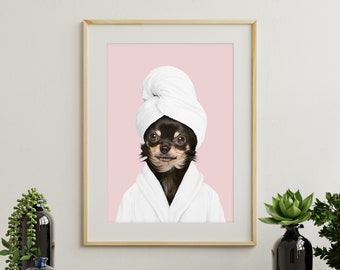 Funny Dog Toilet Wall Art Custom Portrait, Personalized Cat Gift, Bathroom Decor, Kids Room, Pet Lover Present,Whimsical Animal Illustration