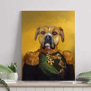 Dog Portrait | Renaissance Animal Painting | Funny Pet Lover Gift | Custom Pet Portrait | Royal Pet Military Portrait Canvas | Pet Memorial