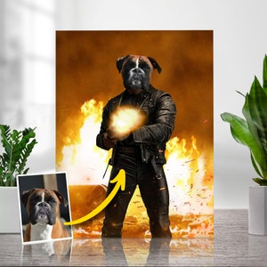 Portret Pawminatora | Spersonalizowana sztuka na płótnie | Nowoczesny plakat | Królewski portret zwierzaka | Portret 2 zwierząt | Ilustracja zwierzaka | Zabawny portret zwierzaka
