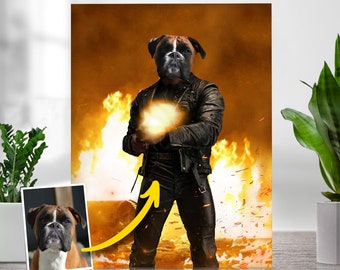 Pawminator Portrait | Personalized Canvas Art | Modern Poster | Royal Pet Portrait | 2-Pet Portrait | Pet Illustration | Funny Pet Portrait