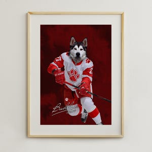 Portrait d'animal de compagnie personnalisé, cadeau pour amateur de hockey, animal de compagnie de hockey, portrait d'animal de compagnie de sport, cadeau hockey amusant, hockey pour animaux de compagnie personnalisé, cadeau pour amateur de sport, Detroit image 7