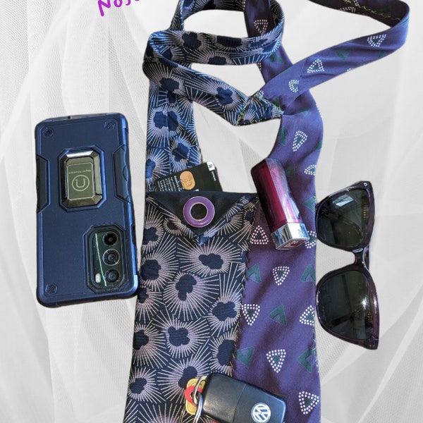 Upcycled crossbody cell handbag, ladies phone bag, necktie silk phone purse, ladies accessory cellphone purse