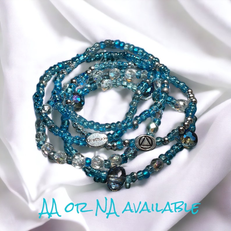 AA Gratitude Blue Bead Bracelet Set of 5 Etsy