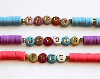 Happy Joyous and Free Custom Letter Bracelets Sponsor Sponsee Gift