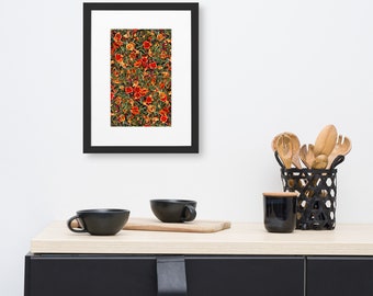 Digitally Oil Painted Red Flower Pattern Framed Poster | Beautiful Red Flower Poster Design