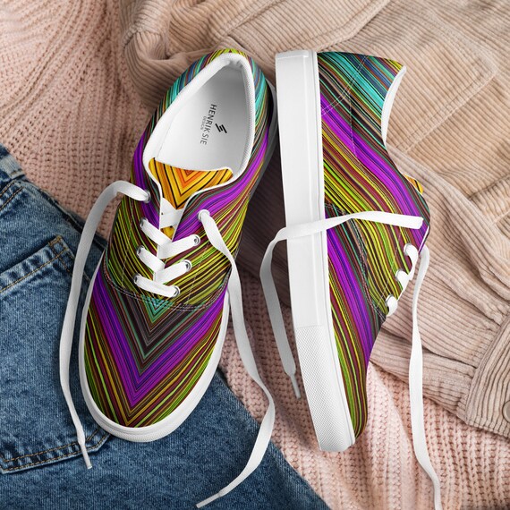 Colorful Striped Lace up Canvas Shoes Women s Bright Striped