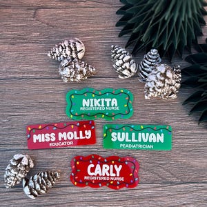 Christmas Personalised Name Badge | Name Badges | Educator | Nurse | Doctor | Teacher | Dentist | Midwife | Cafe | Student | Fairy Lights
