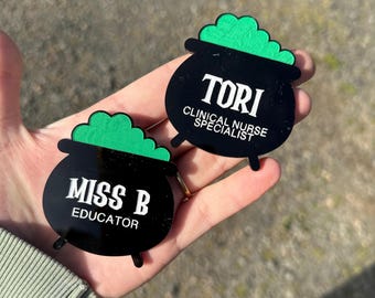 Halloween Cauldron Name Badge | Personalized Acrylic Magnetic Uniform
