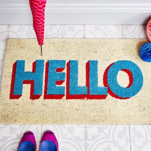 Hello Blue Door Mat 73cm x 43cm - Front or Back / Inside or Out