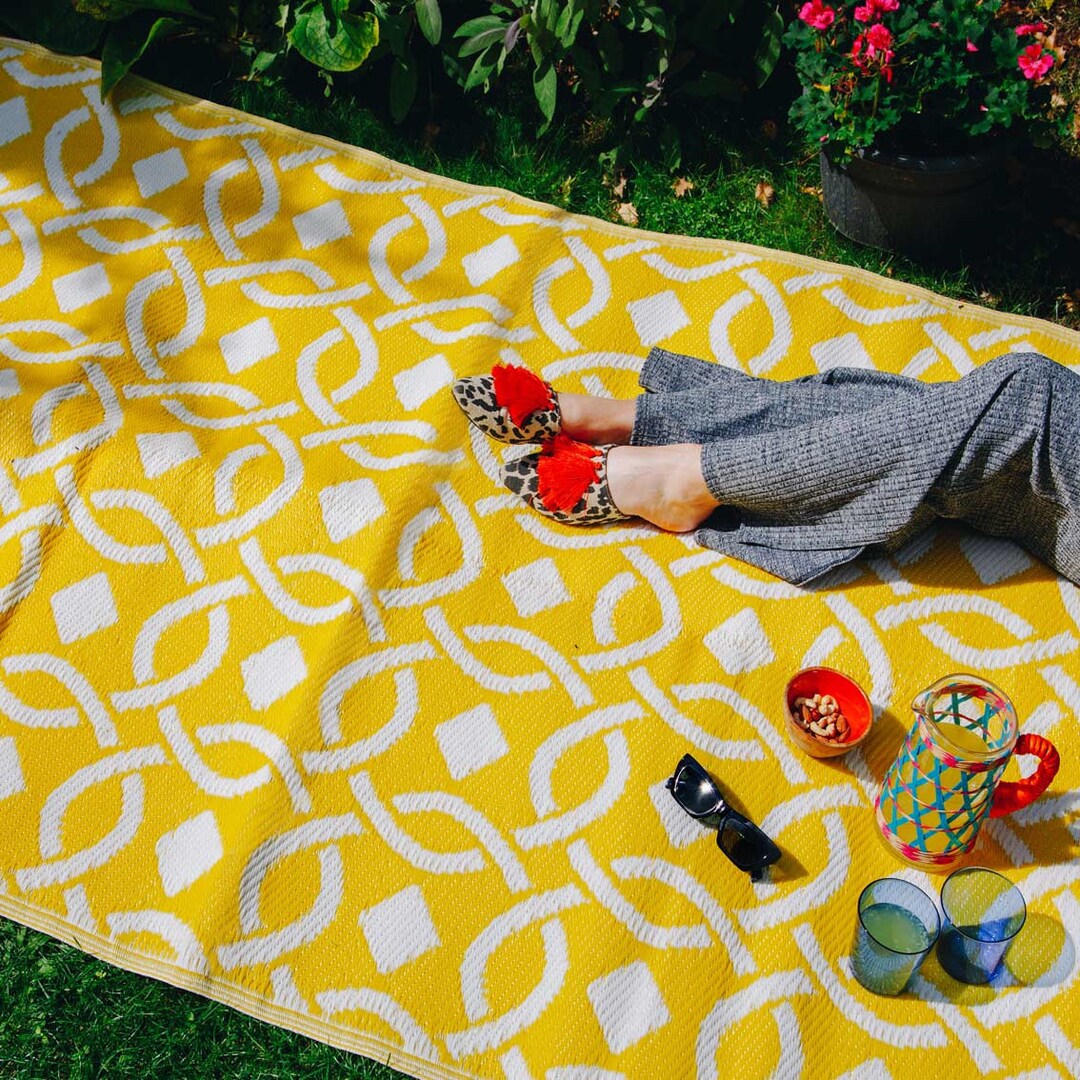 Boho Scandi Yellow Outdoor Waterproof Rug Patio Decking Etsy