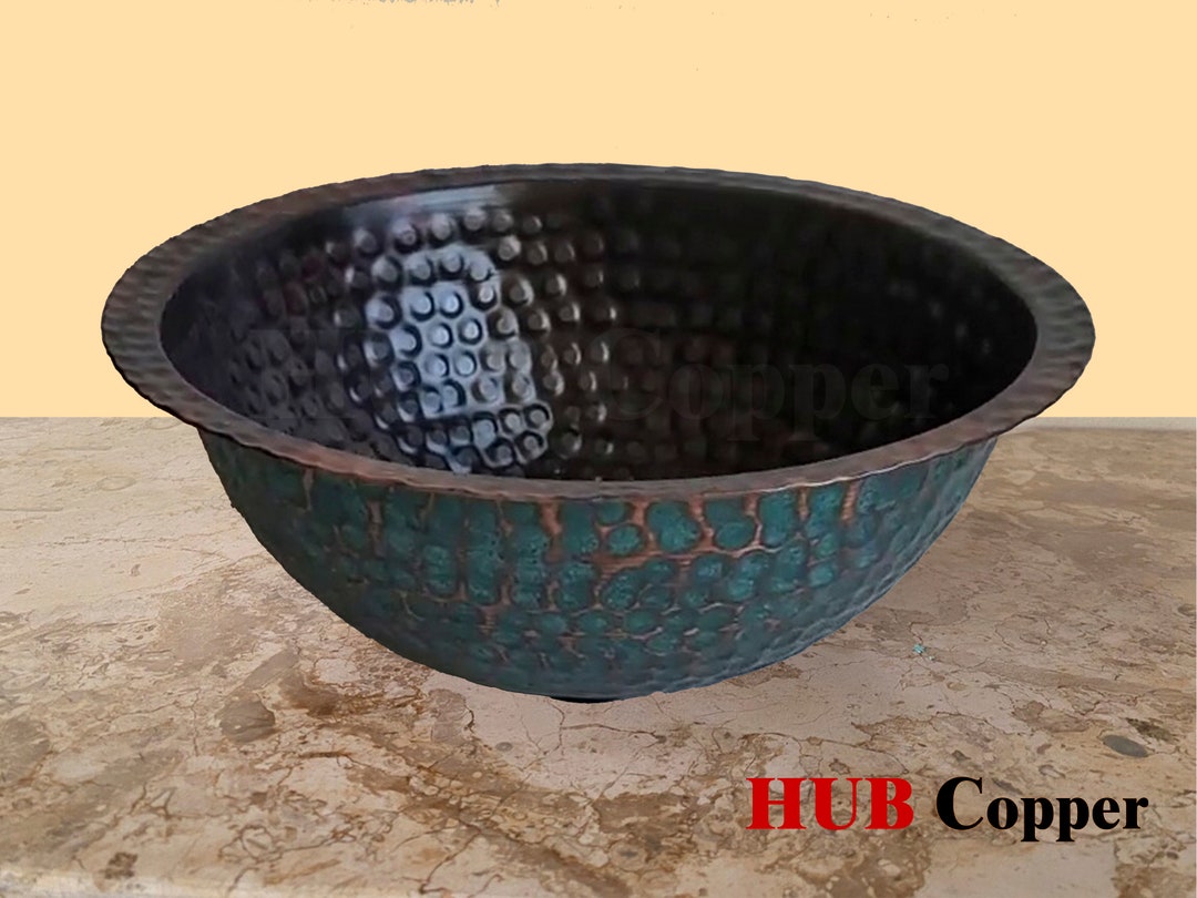 Hammered Copper Bathroom Vessel Sink Harbor Green Patina Etsy