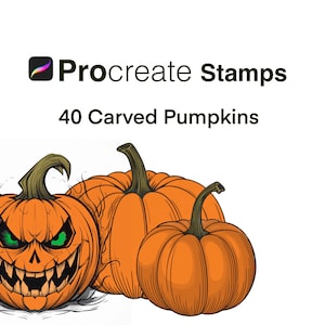 Carved Pumpkins, Procreate brush Set - 40 Carved Halloween Pumpkin Brush Stamps | Illustrations | Tattoo Designs | Digital Brush Pack
